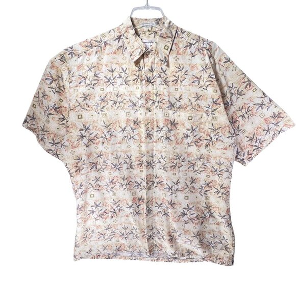 Vtg Pierre Cardin Mens Short Sleeve Shirt Button Up Leaf Tropical Cotton Large - Picture 2 of 9